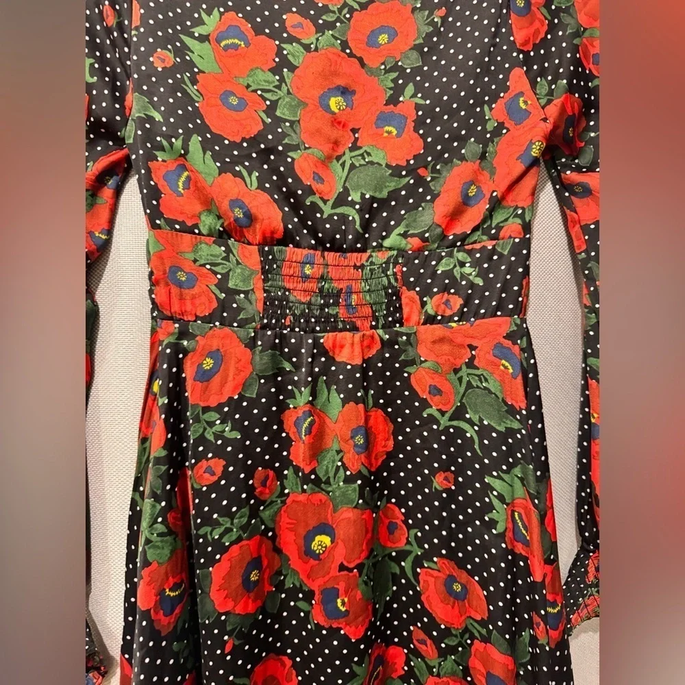 Free People Floral Mini Dress Long Sleeve Retro Boho Size 0
